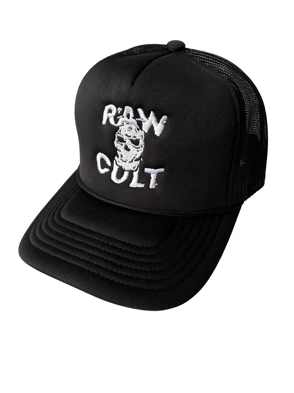Raw Cult - Embroidered Mask CULT Foam Trucker Cap - White on Black