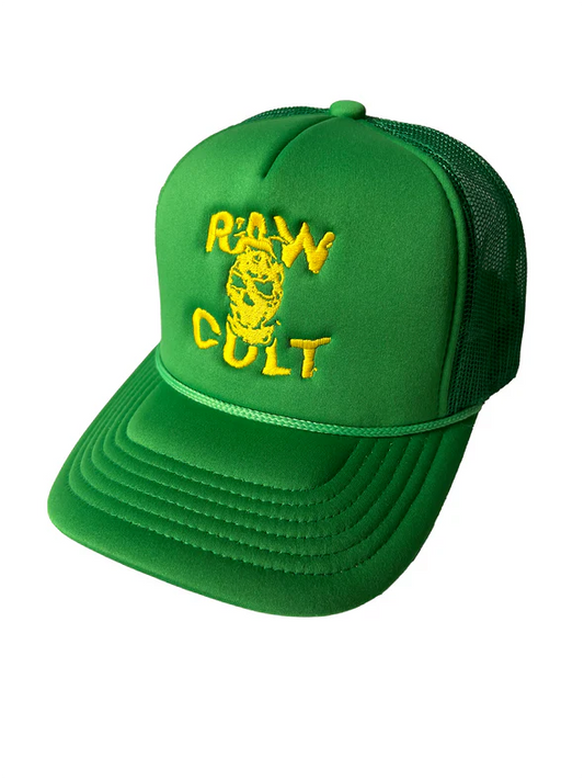 Raw Cult - Embroidered Mask CULT Foam Trucker Cap - Yellow on Green